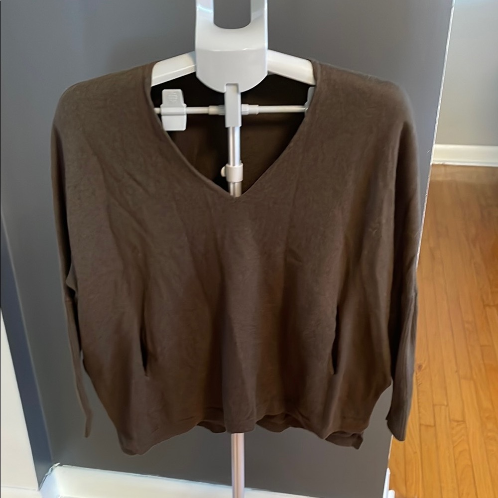 Babaton Linen Blend Sweater in Rich Brown/Green